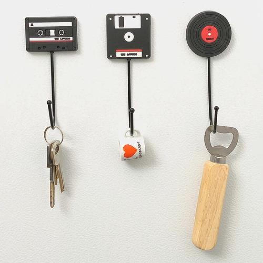 Set Ganchos Retro Vintage Disco vinilos, disquete, Cassette