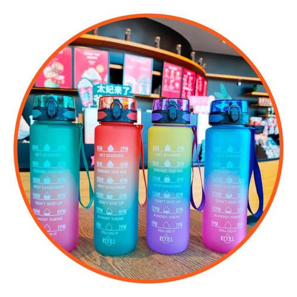 Botella deportiva C/sticker 3D motivadora multicolor kawaii