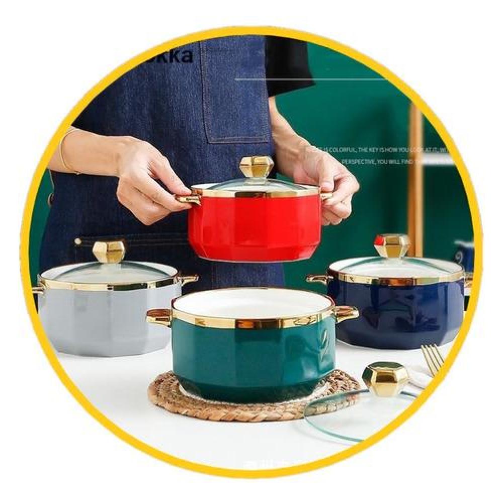Bowl tipo olla cerámica nórdico dorado ramen