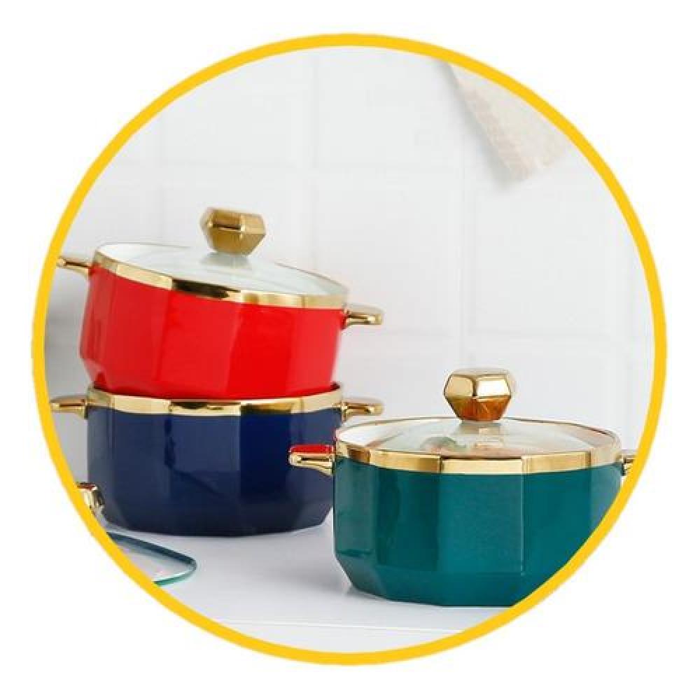 Bowl tipo olla cerámica nórdico dorado ramen