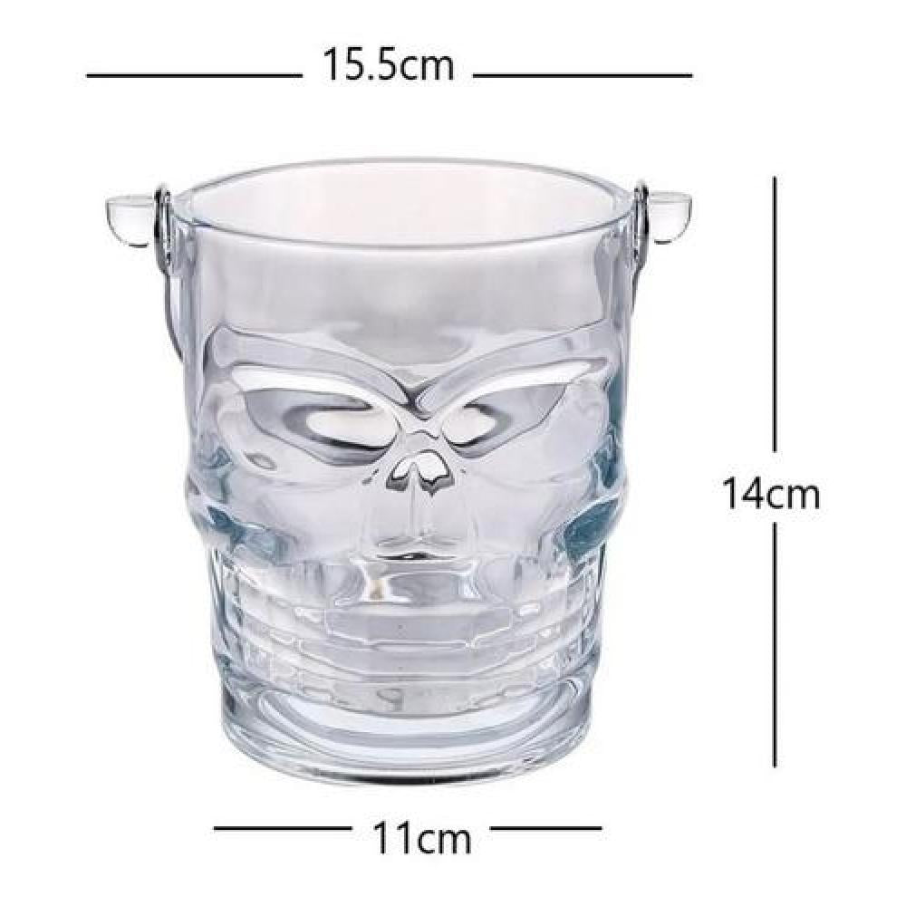 Hielera de vidrio forma cráneo calavera c/pinzas