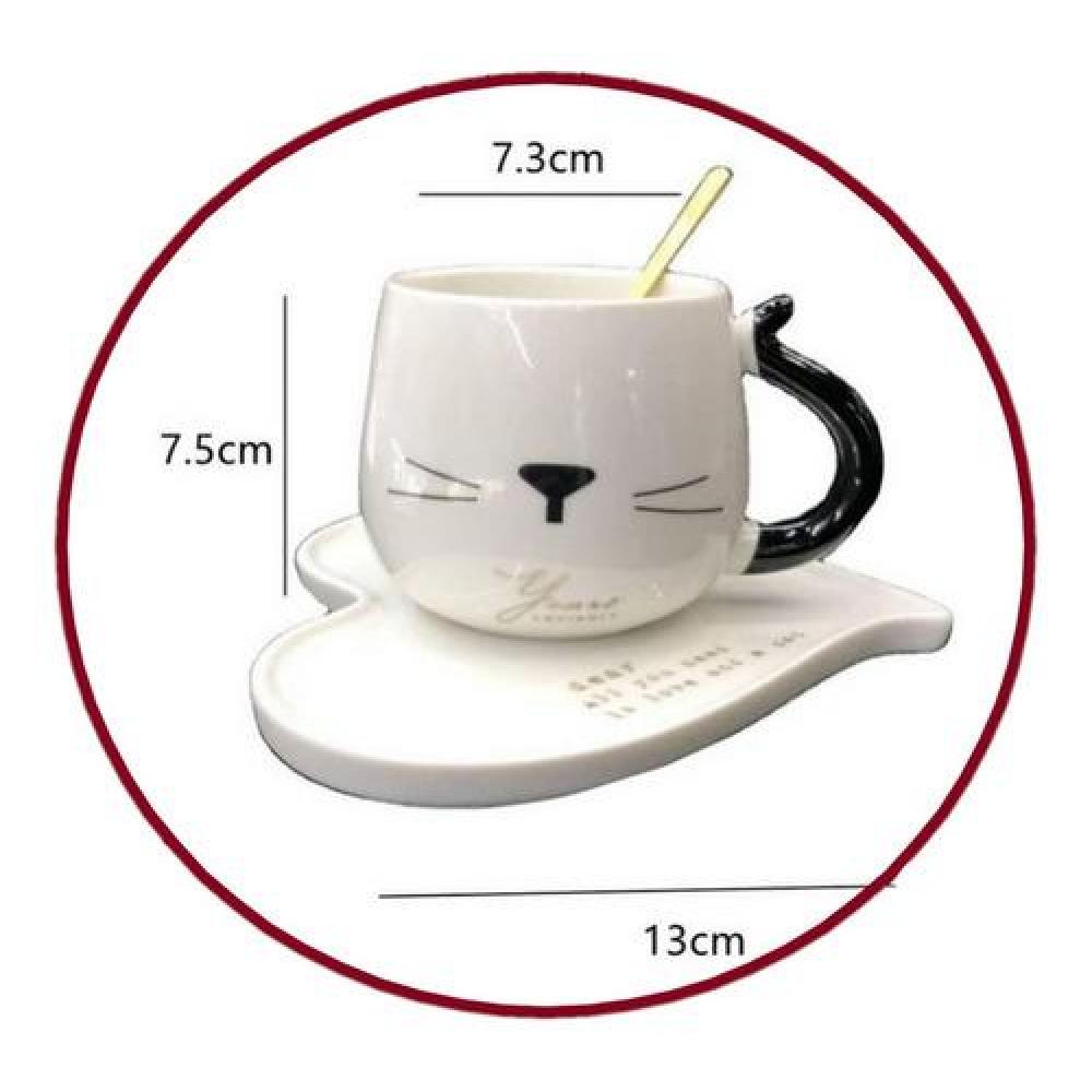 Taza Gatito c/ plato corazón y cuchara Kawaii