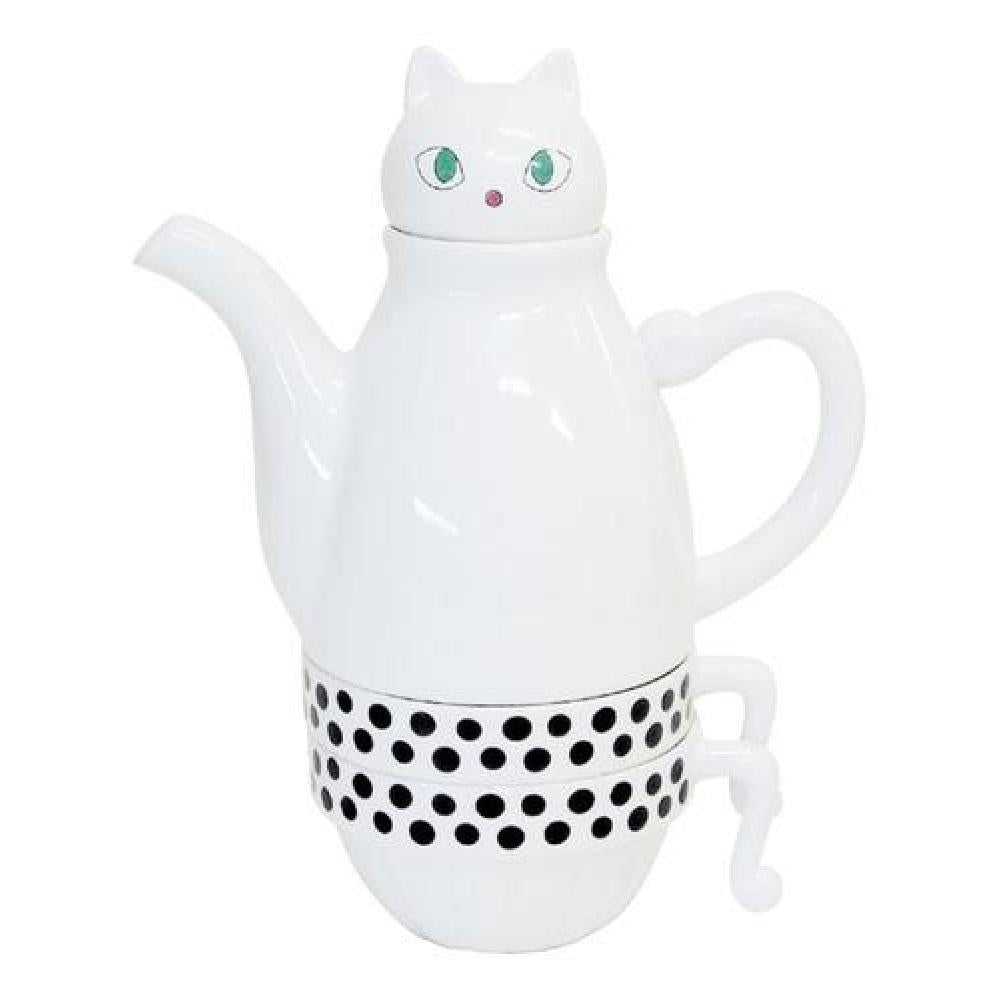 Set Cerámica Té Gatito, Tetera Con Infusor 2 Tazas Gato Cat