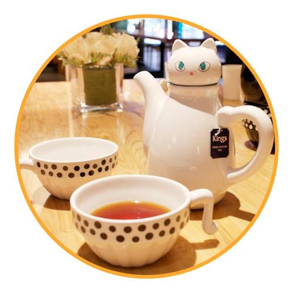 Set Cerámica Té Gatito, Tetera Con Infusor 2 Tazas Gato Cat