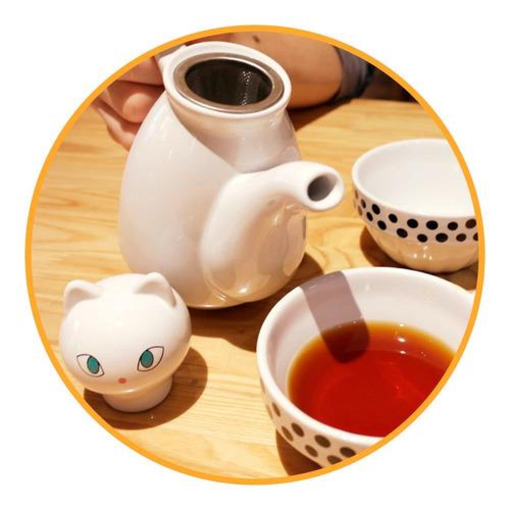 Set Cerámica Té Gatito, Tetera Con Infusor 2 Tazas Gato Cat