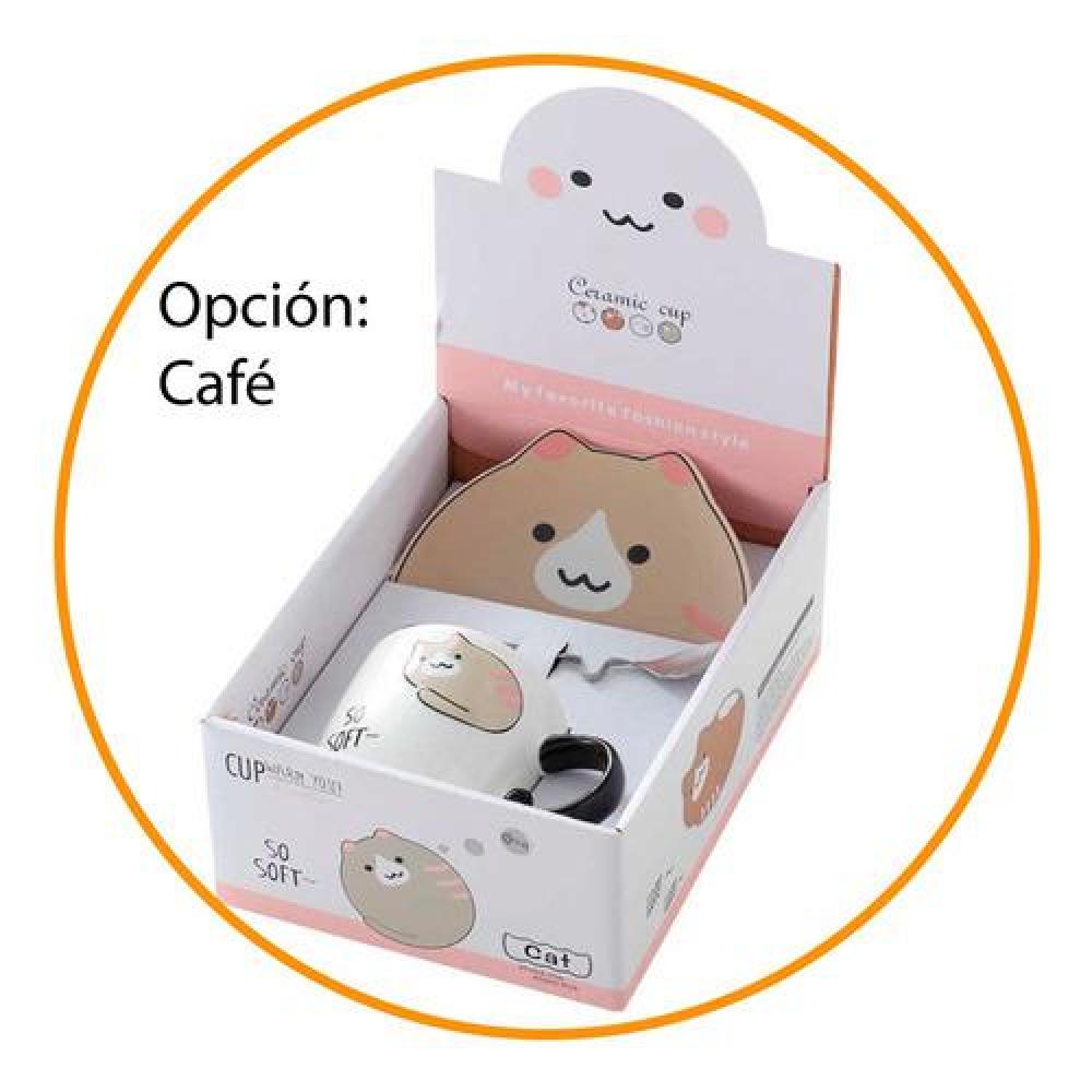 Taza de Gato con plato y Cuchara kawaii