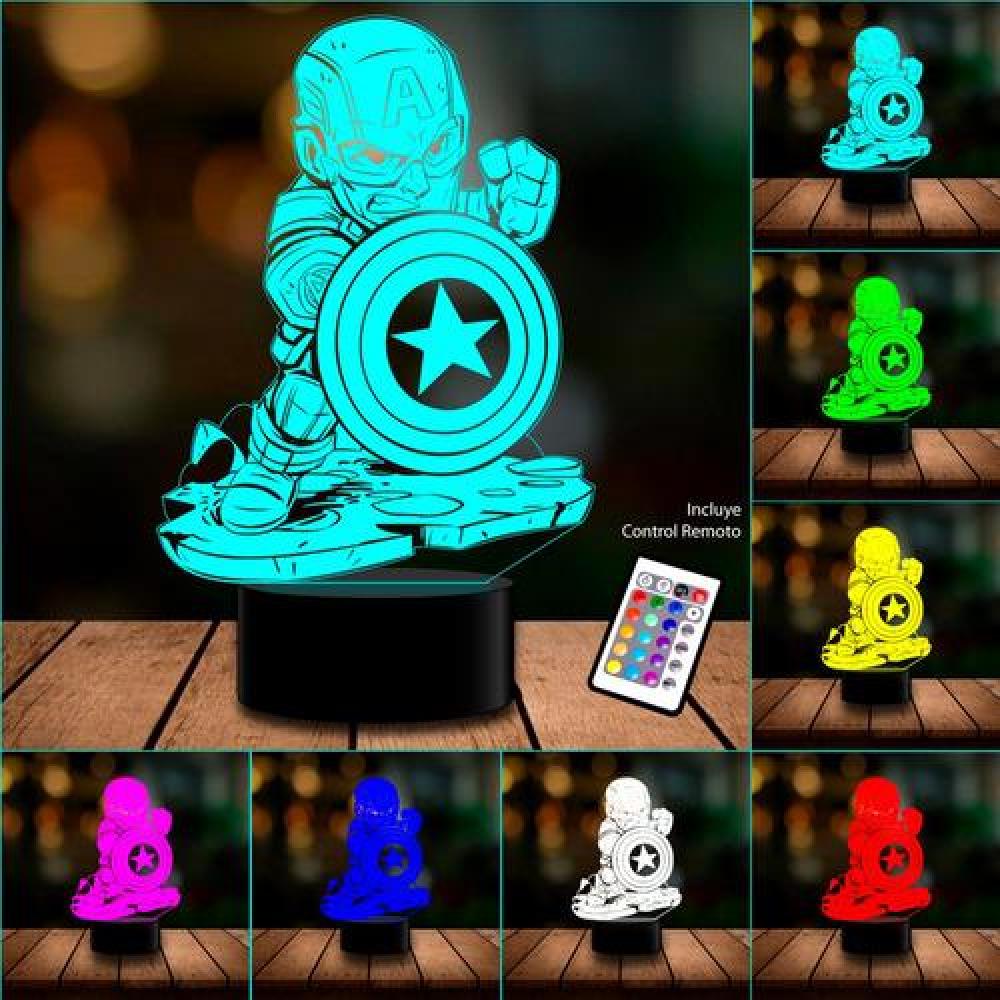 Lampara 3D Capitán América mini escudo remoto 16 color