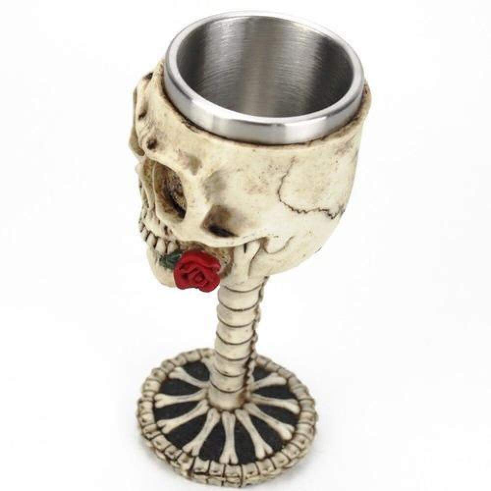 Copa Caliz 3d Calavera Rosa Resina Acero