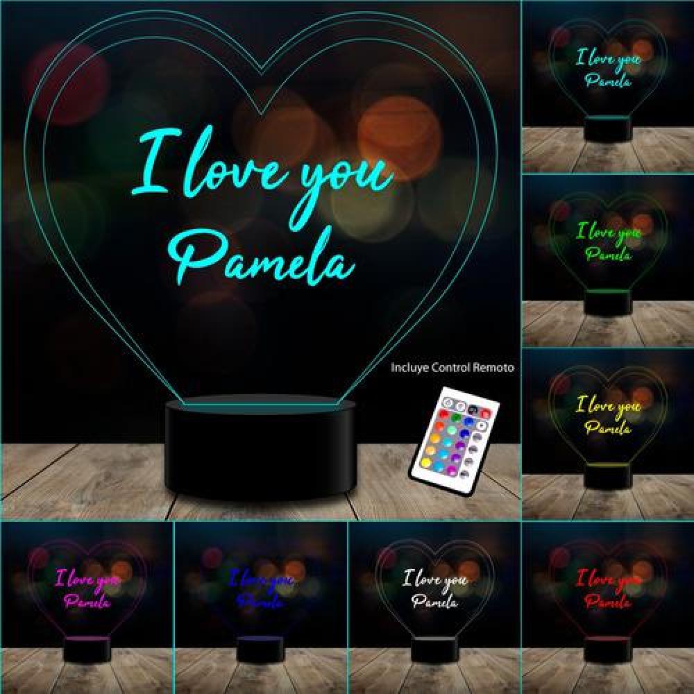 Lámpara 3D día del amor corazón personalizables c/ remoto