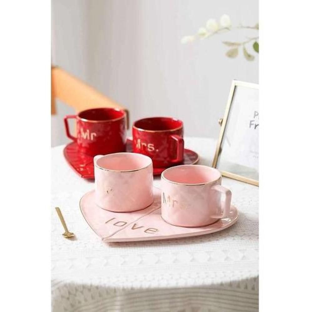 Set Enamorados tazas, platos, cucharas love corazon MR- MRS