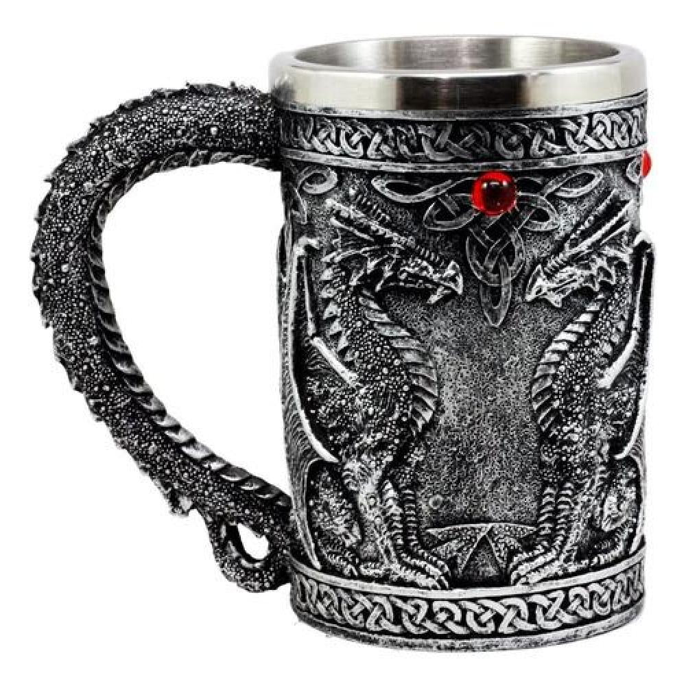 Taza Tazón XL SILVER Celta Twin Dragon Fire Drakes