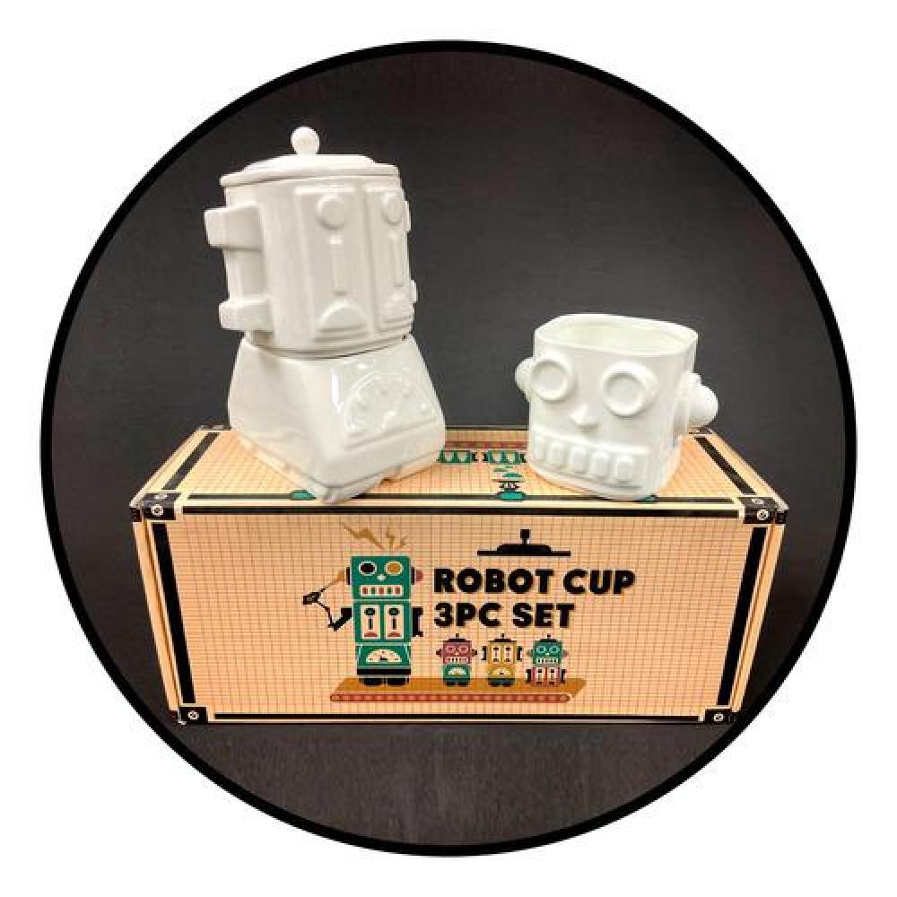 Set 3D Robot Cerámica 3 Piezas (2) Tazones Y (1) Azucarero