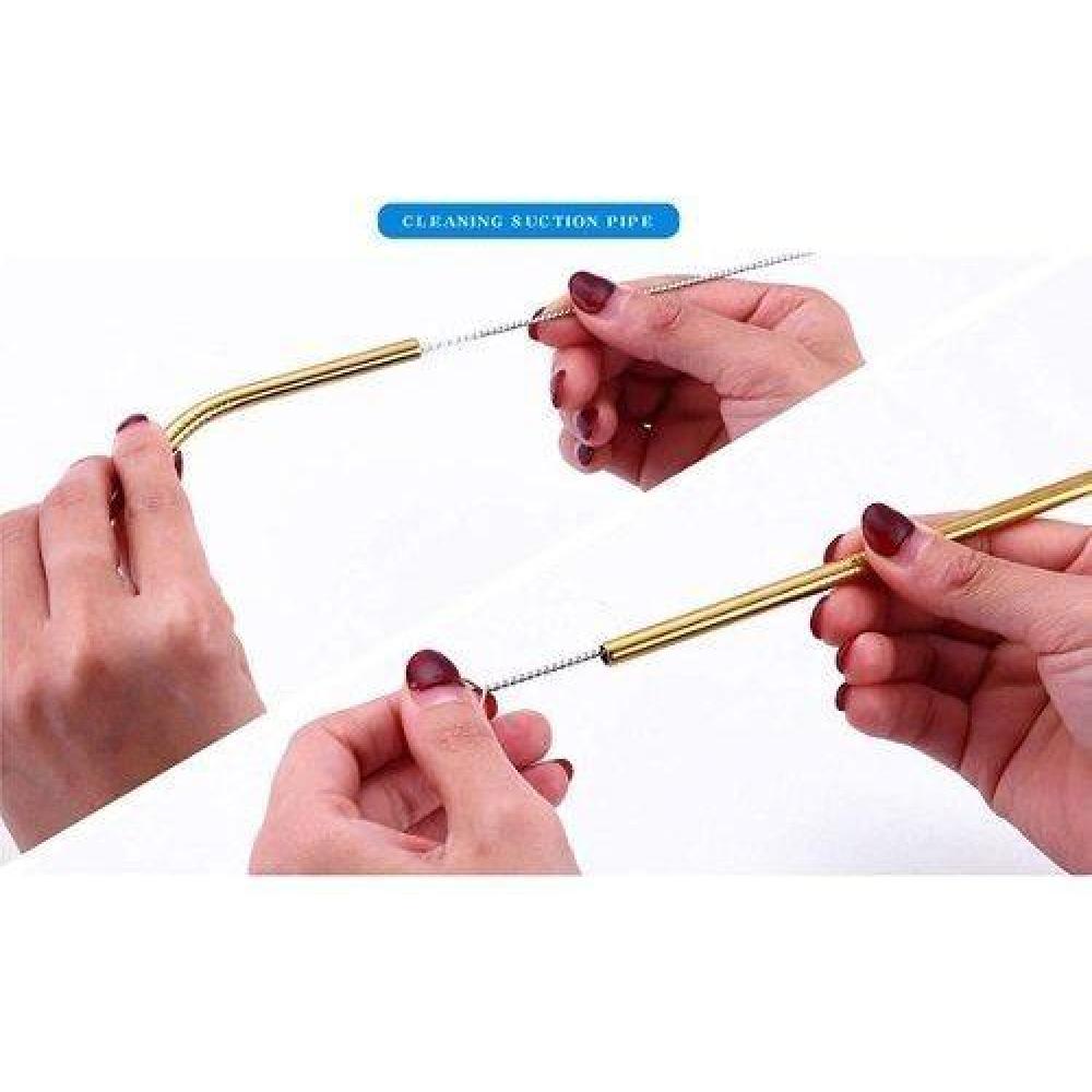 Set 6 Bombillas Reutilizable Metálicas Negras C/limpiador