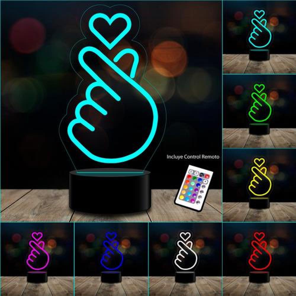 Ilusión led 3D Corazón Coreano K-pop dedos c/remoto colores