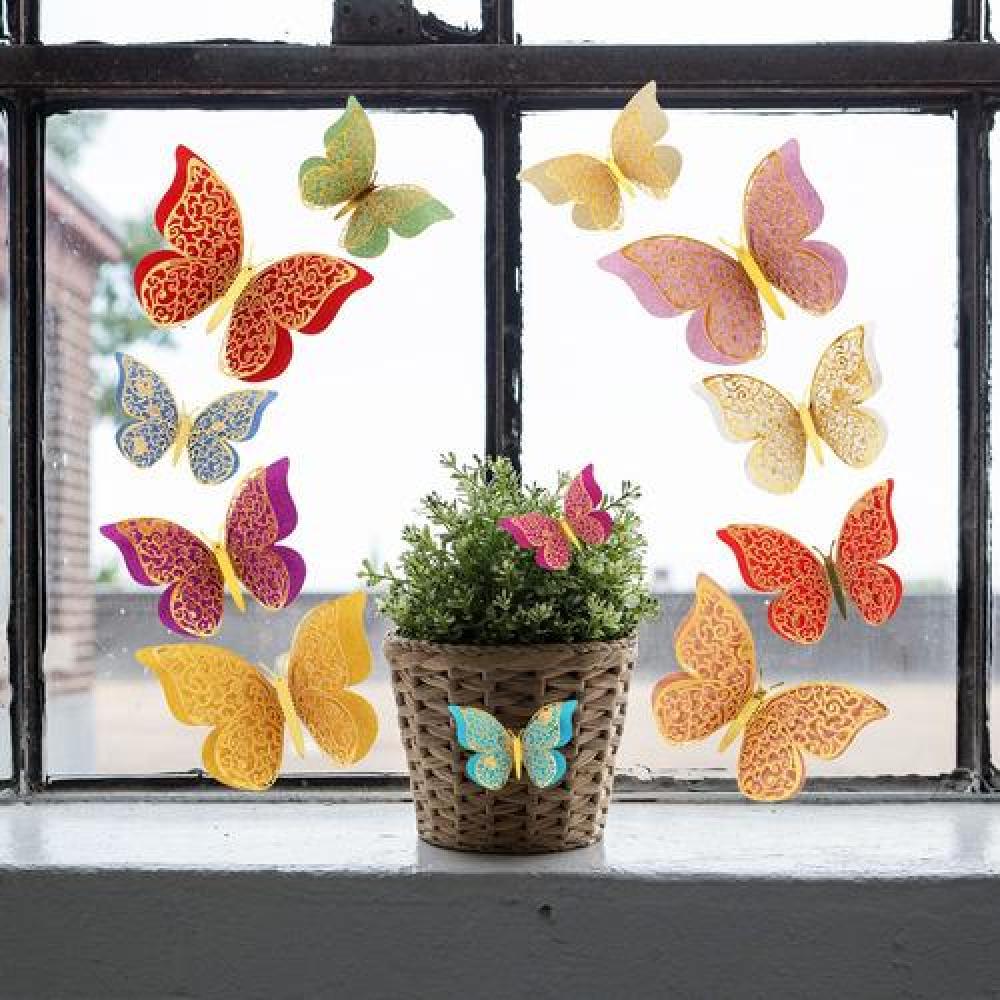 Set 12 mariposas glitter doradas decoracion