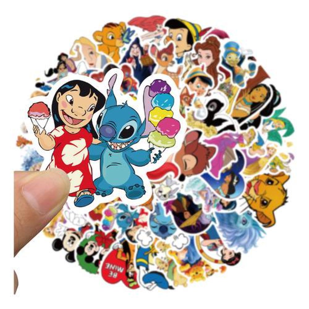 Pack 50 Sticker dibujos animados princesas Stich mickey
