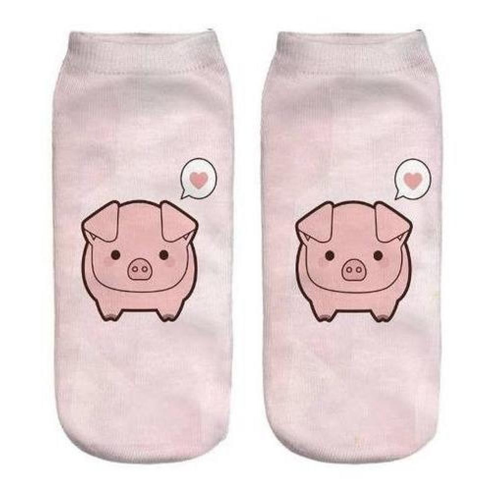 Calcetines Tobilleras 3d Impresos Chanchito Pato Kawaii