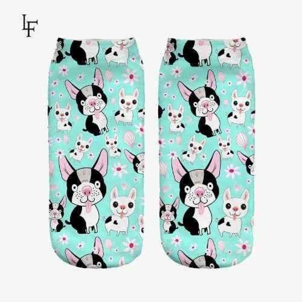 Calcetines Tobilleras 3d Perritos Bulldog Pug Cute Kawaii