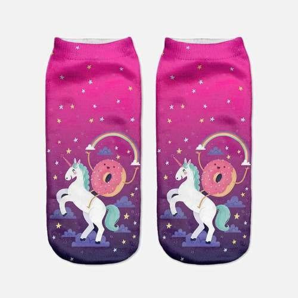 Calcetines Tobilleras 3d Impresos Unicornio Cut Kawaii