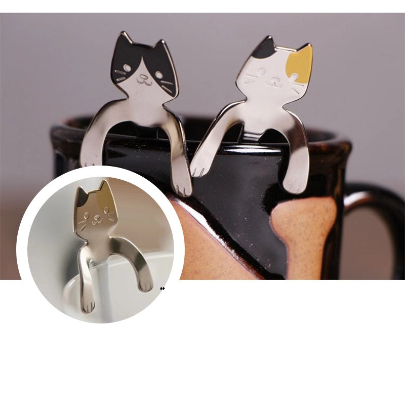 Cuchara Gato Gatito orejas negra y cafe acero inoxidable