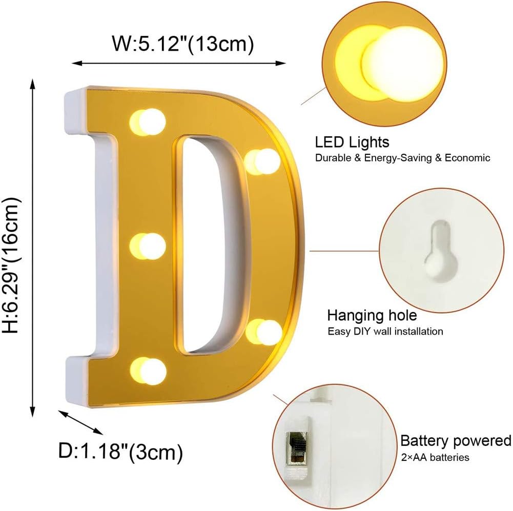 Letra Led 16 Cm doradas espejos gold candy bar matrimonios