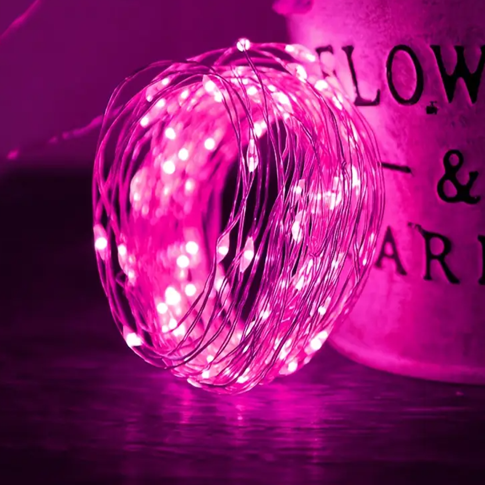 Guirnaldas De Luces Micro Led Hadas 10 Metros A Pilas rosada
