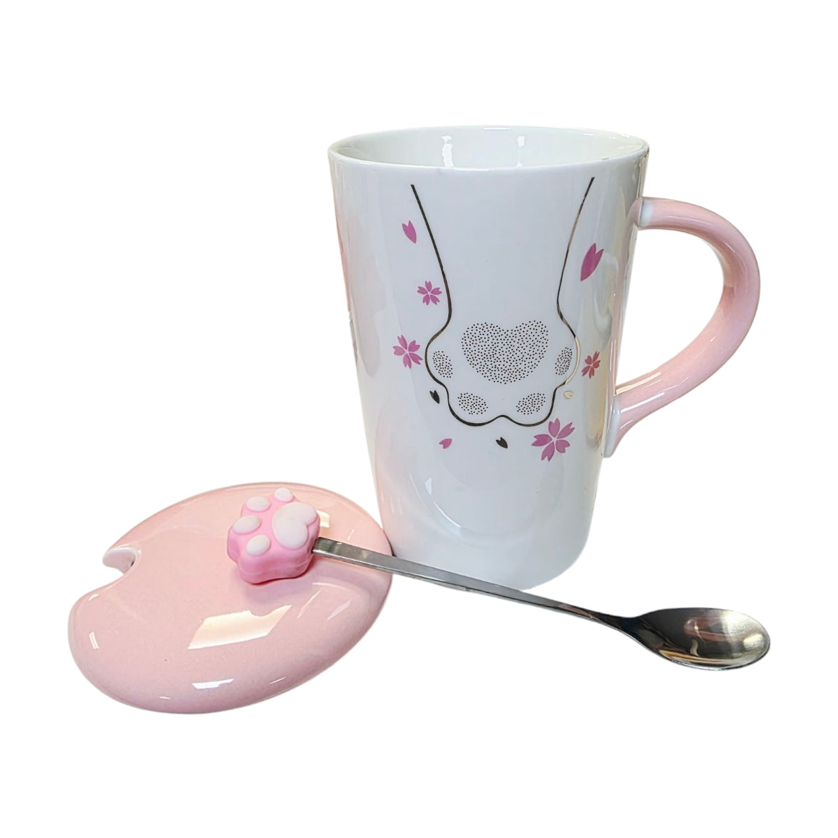 Tazón 3D cerámica patita de gato flor de sakura c/ cuchara