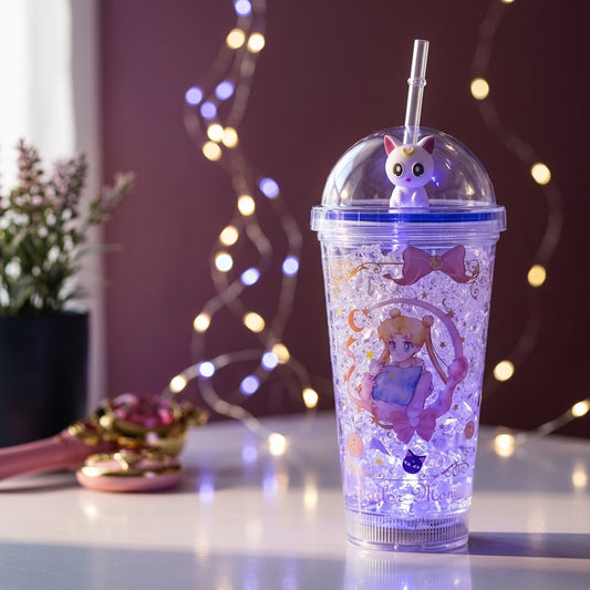 Vaso c/Luz Sailor moon Luna Artemis Kawaii Glitter
