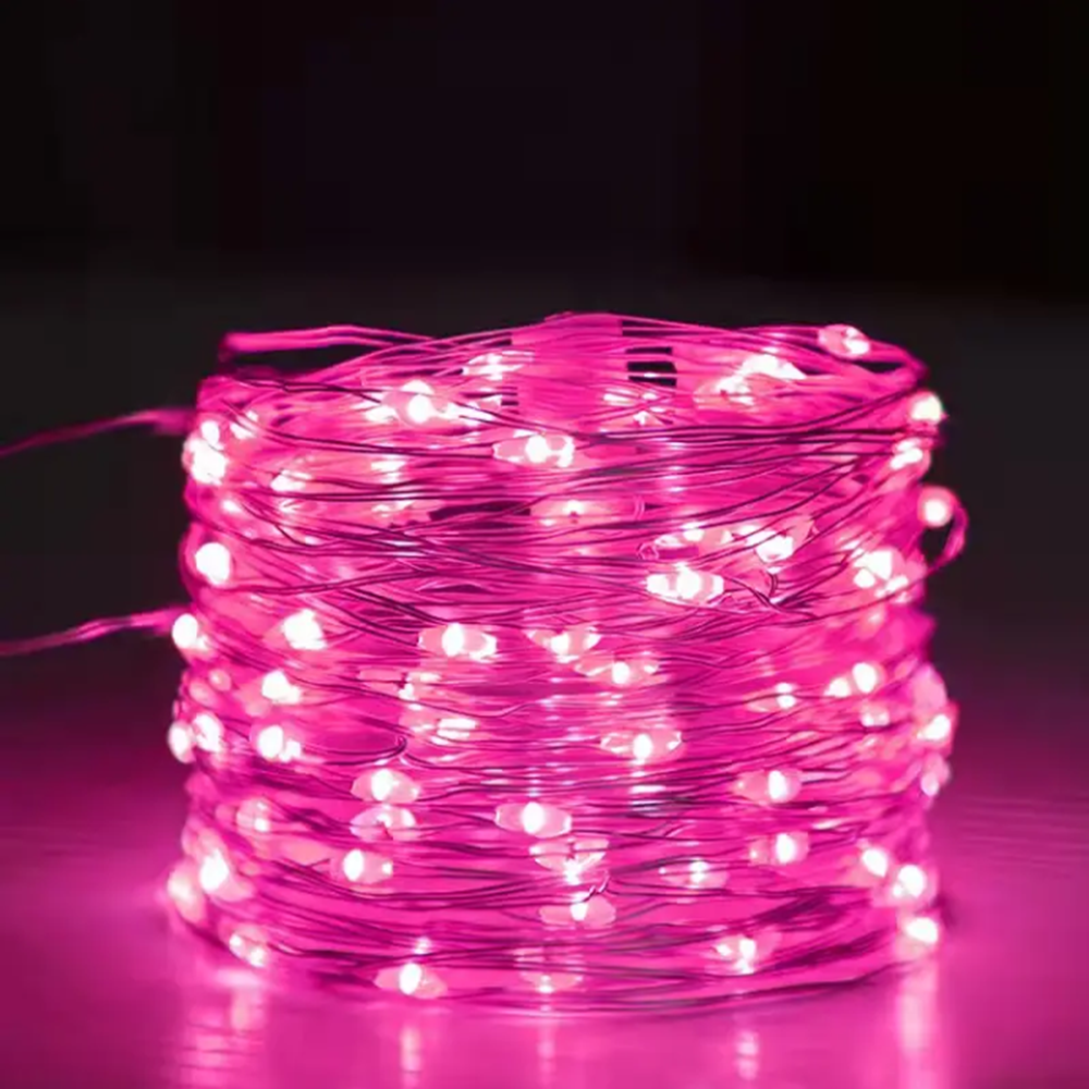 Guirnaldas De Luces Micro Led Hadas 10 Metros A Pilas rosada