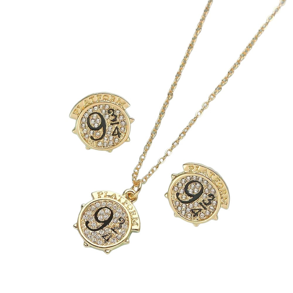 Set Collar + aros plataforma 9 3/4 gold harry potter