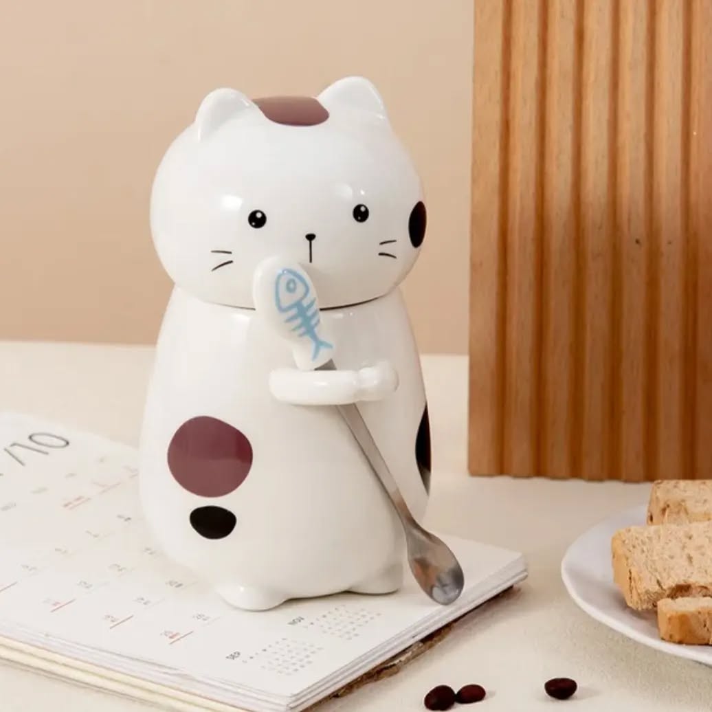 Taza Gato emociones C/ Cuchara Y Tapa 420 Ml Estoykuku