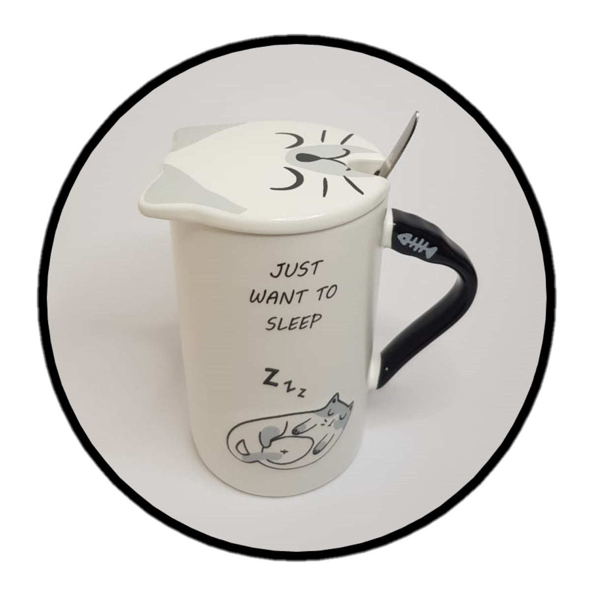 Tazon C/ tapa y cuchara gatito dormilon Sleep