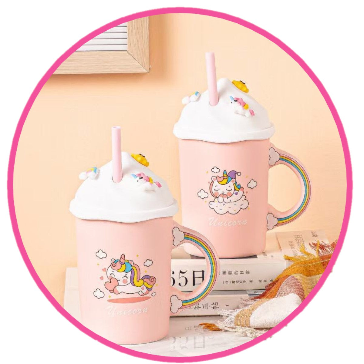 Taza Unicornio Cerámica 3d tapa y bombilla silicona Kawaii