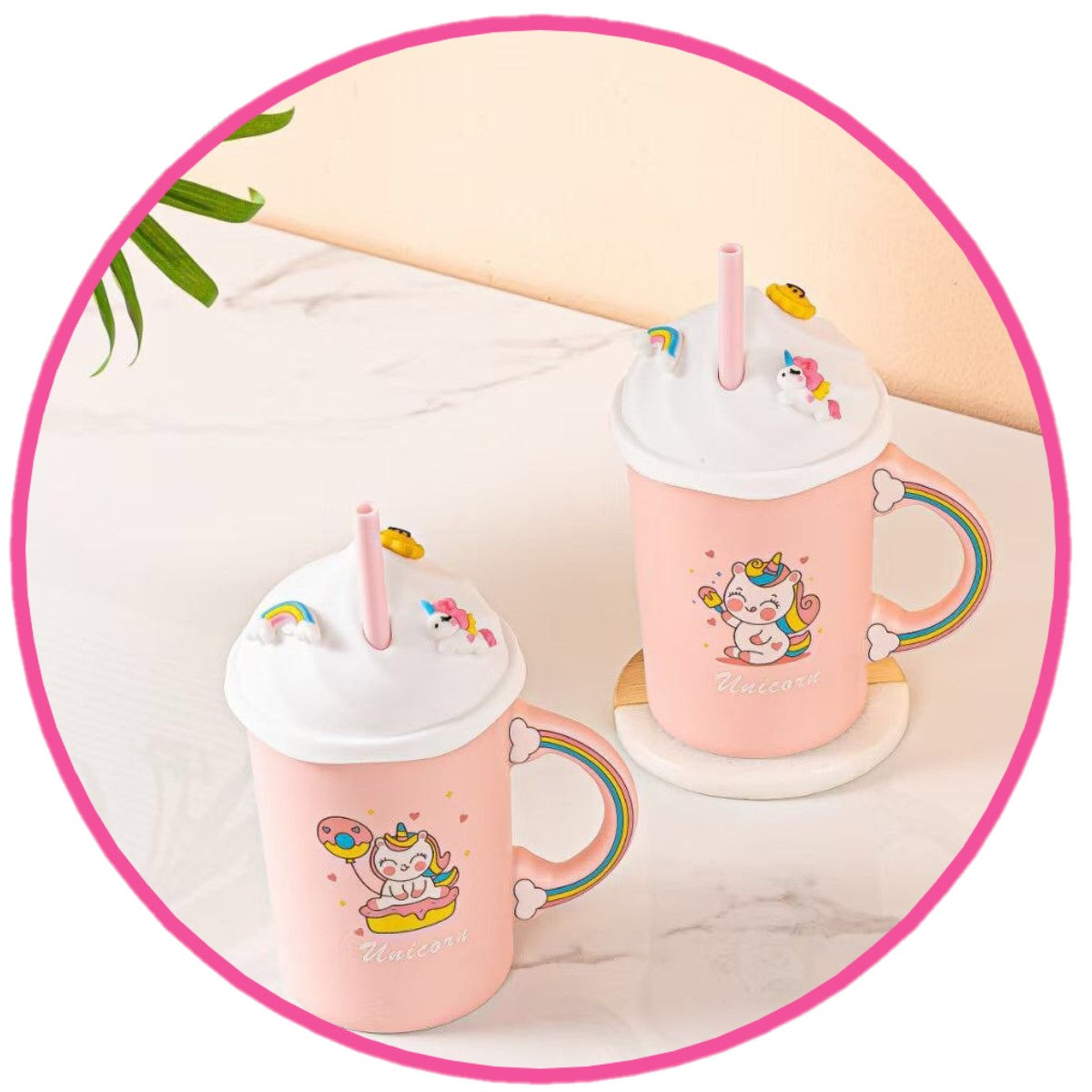 Taza Unicornio Cerámica 3d tapa y bombilla silicona Kawaii