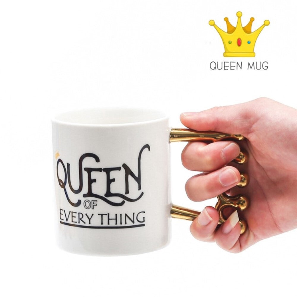 Taza Tazón Mug Cerámica Queen Of Everything Mango Metalico