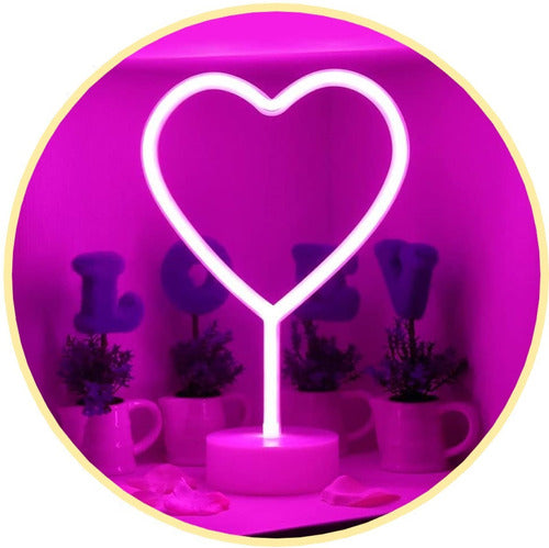 Lámpara 3d Neón Led Corazón Rosado