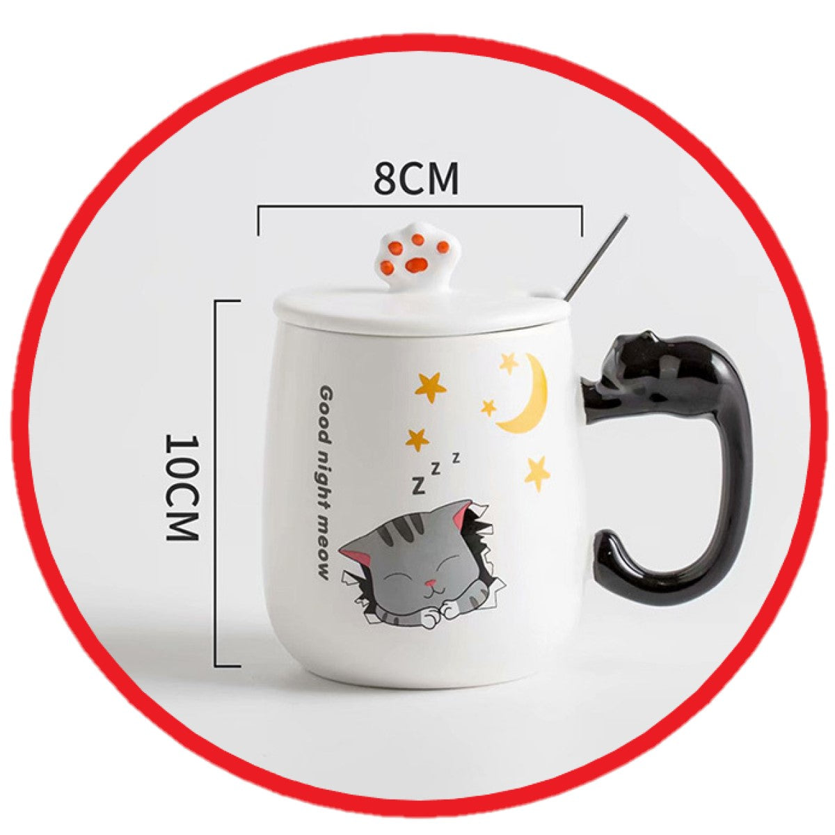 Taza Gato Black & White Con Tapa Estoykuku