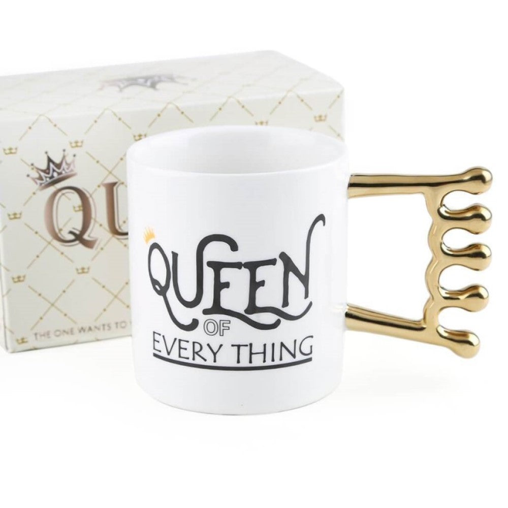 Taza Tazón Mug Cerámica Queen Of Everything Mango Metalico