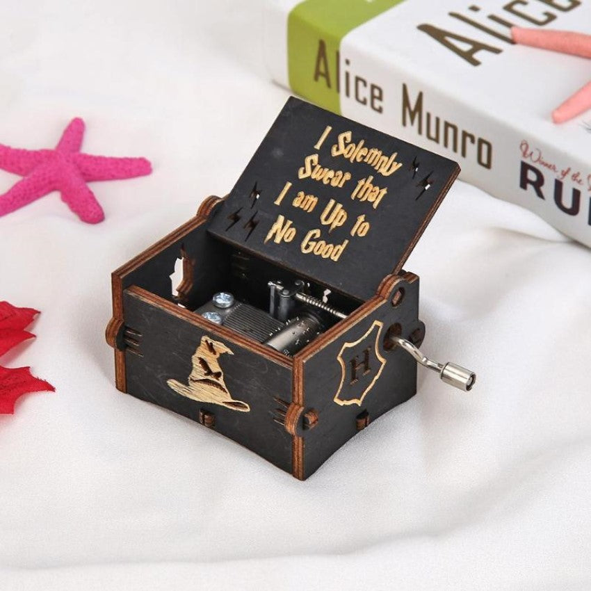 Caja Musical Madera harry potter negra grabada y tallada