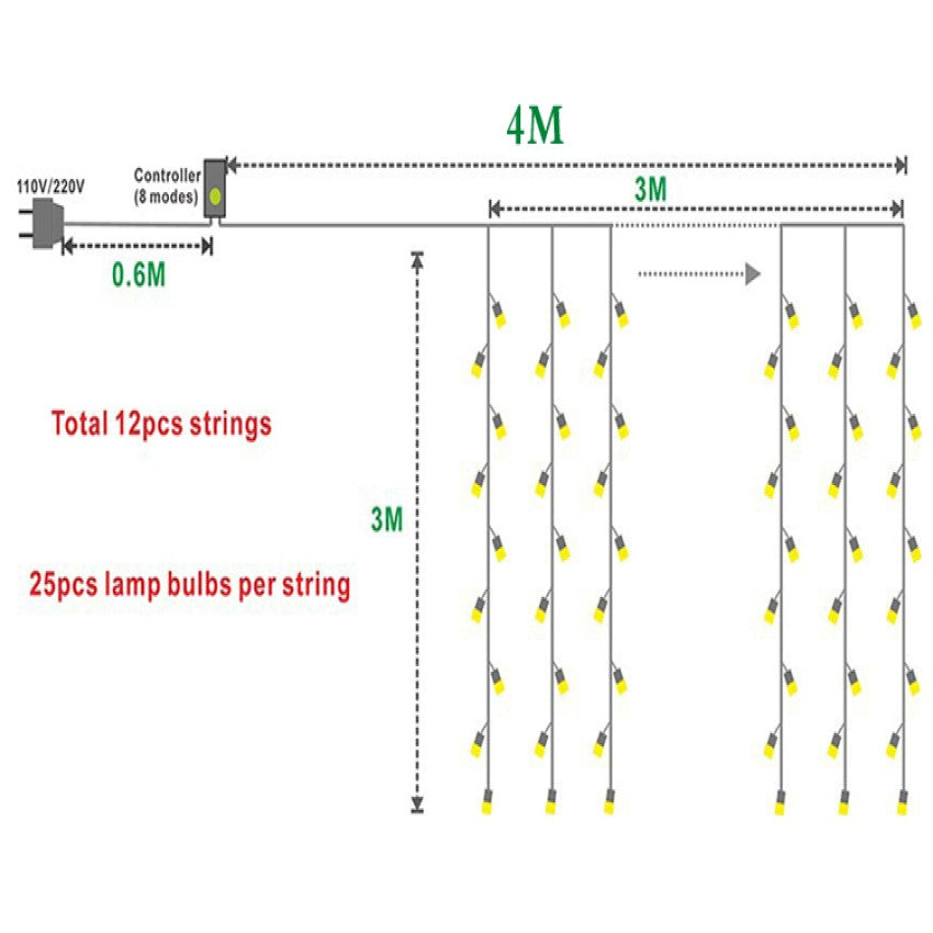 Cortinas 300 Led Cálida 4,5 M X 3 M Matri Eventos Estoykuku