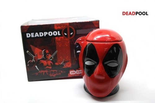 Tazón Taza 3d Cerámica Deadpool Con Tapa Marvel (estoykuku)