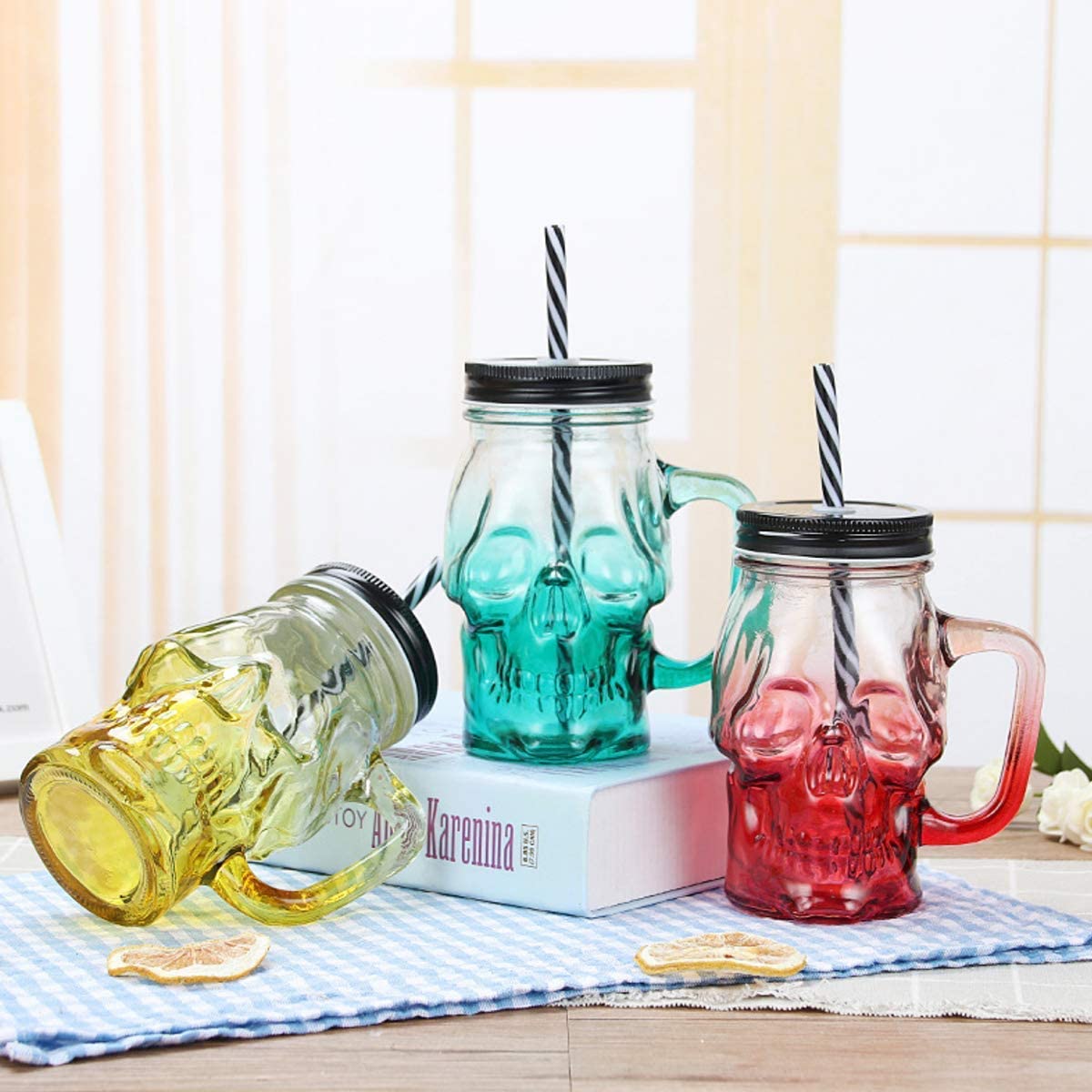 Vaso Jarro Mason en forma de calavera c/ bombilla
