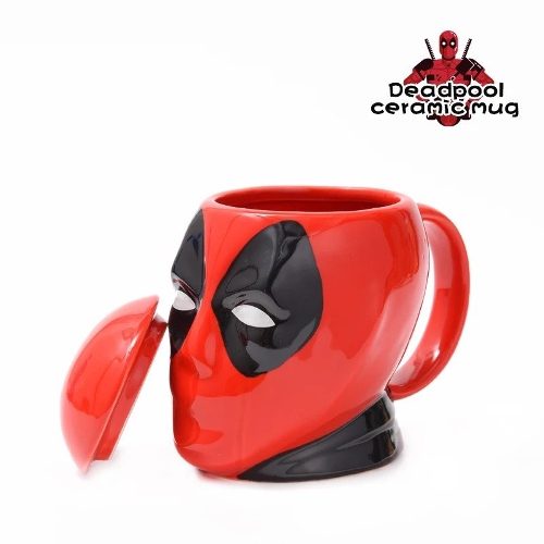 Tazón Taza 3d Cerámica Deadpool Con Tapa Marvel (estoykuku)