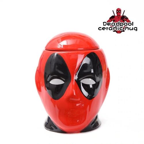 Tazón Taza 3d Cerámica Deadpool Con Tapa Marvel (estoykuku)