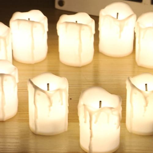 Set 12 Velas Led Blanco O Beige Color Luz Blanco Calido 5cm