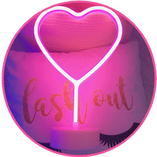 Lámpara 3d Neón Led Corazón Rosado