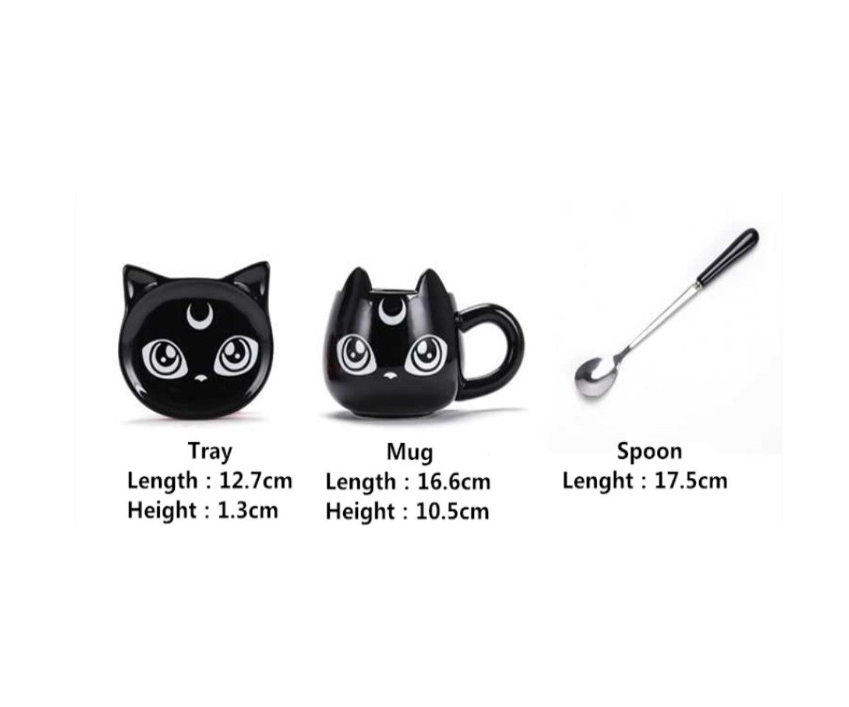 Tazon Xl gato negro luna creciente Sailor moon plato cuchara