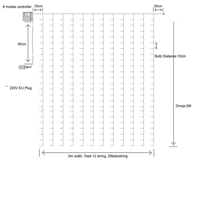 Cortinas Led 3x3 M 320 led Blanco calido decoración