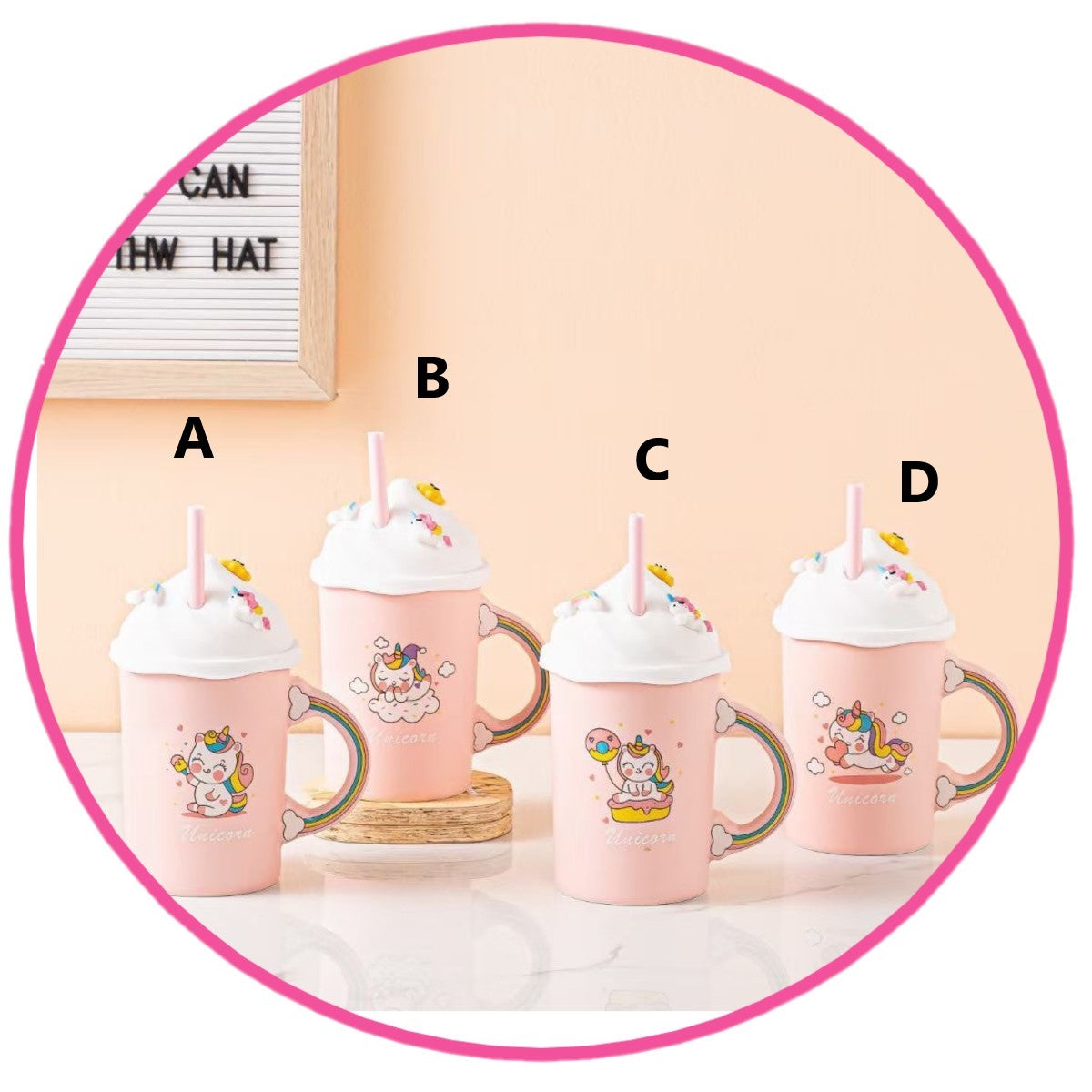 Taza Unicornio Cerámica 3d tapa y bombilla silicona Kawaii