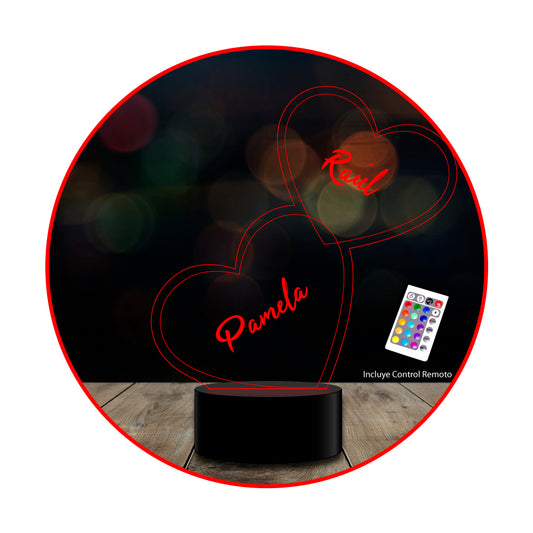 Lámpara 3D día del amor corazón personalizables c/ remoto
